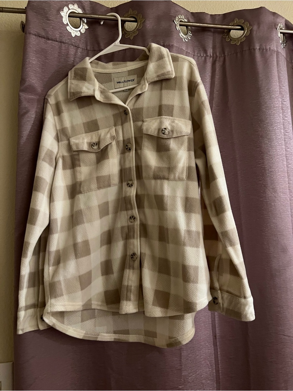Wallflower Cream and Tan Plaid Button-Up Shacket